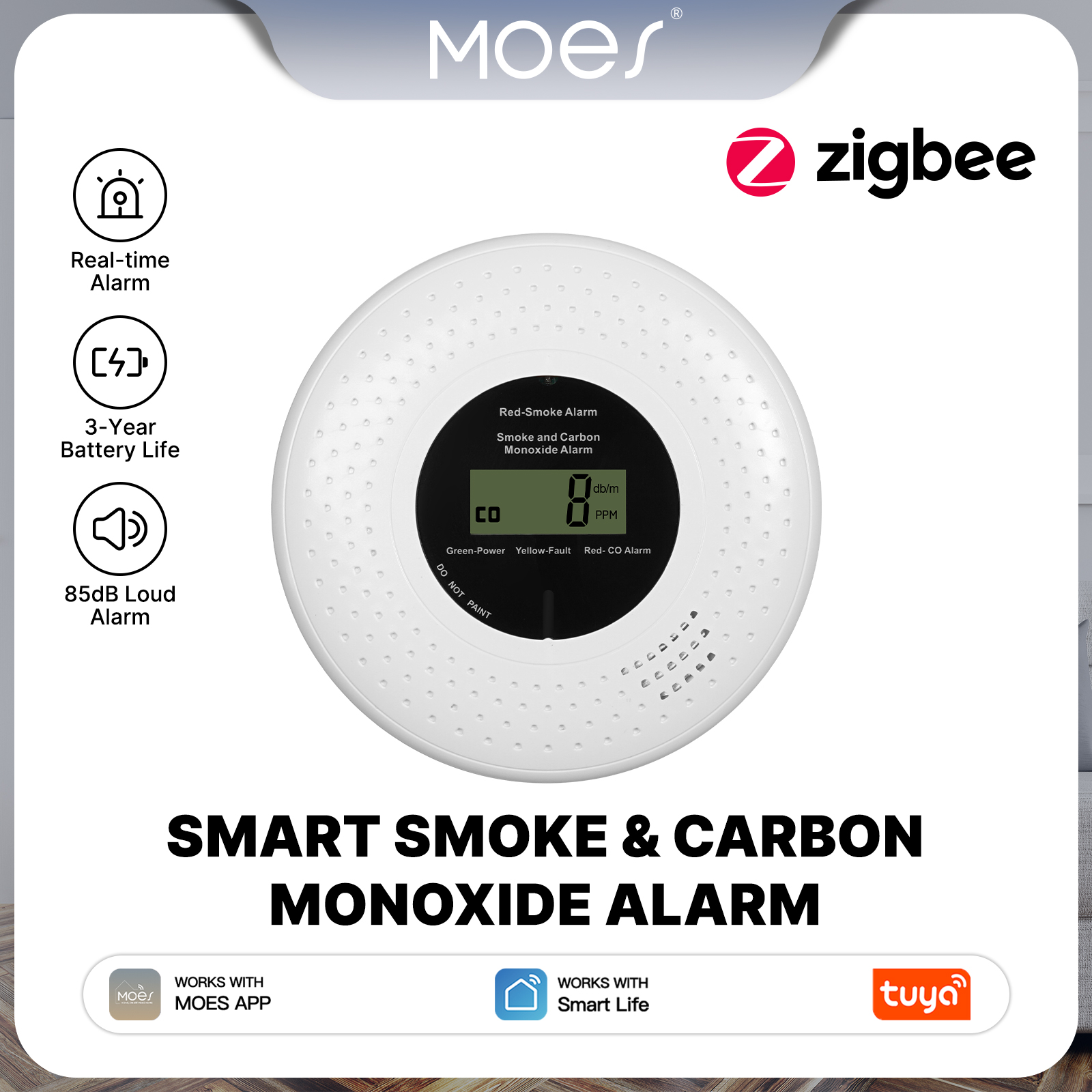 MOES Tuya Zigbee Smart Smoke C - Home Security And Monitoring review and price